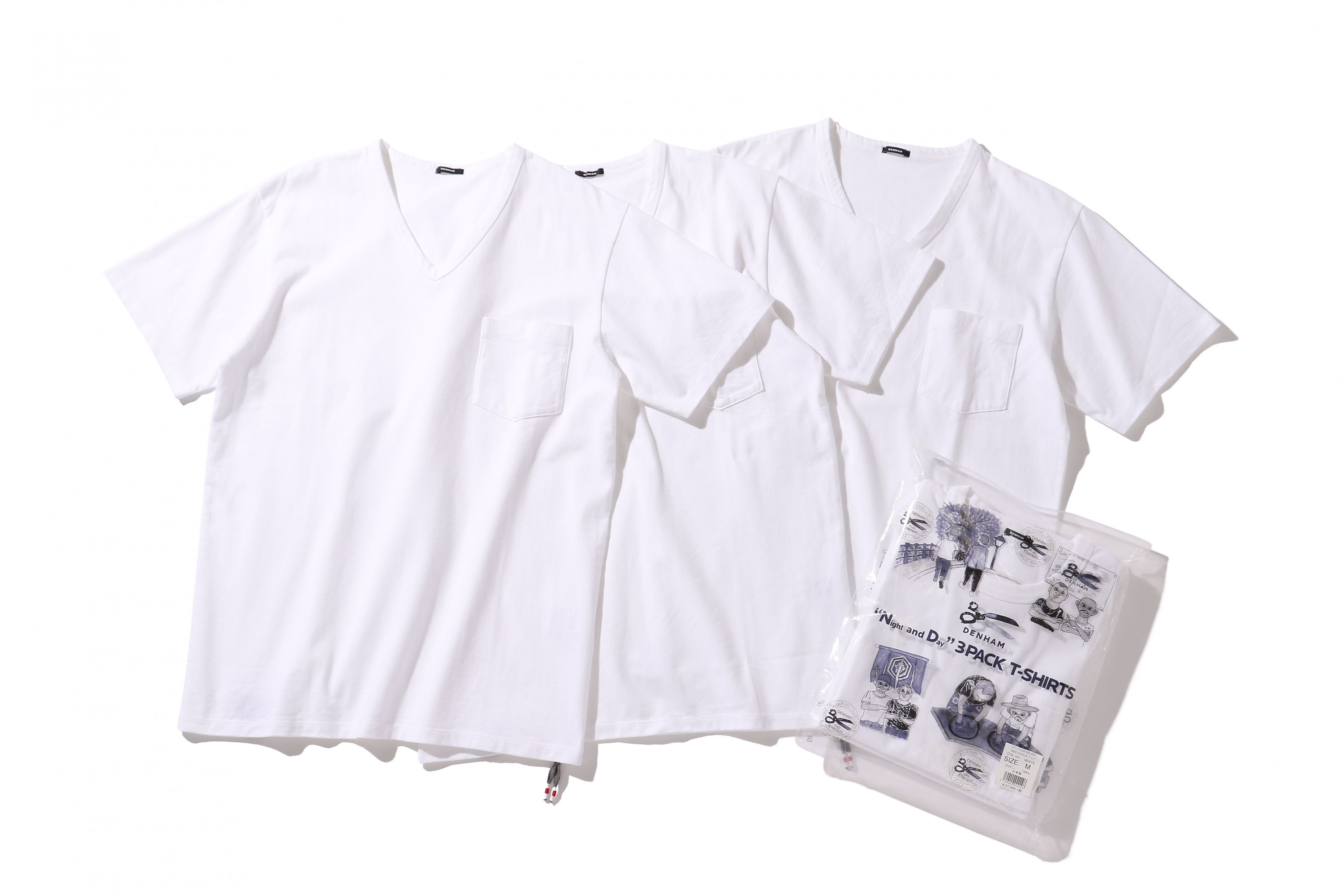 ホワイトのみ！DENHAM 3 PACK Tシャツ NIGHT & DAY